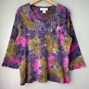 Nature Art Lynn Yang Size Large Embellished Ribbed Knit Tee Top Fairy Grunge